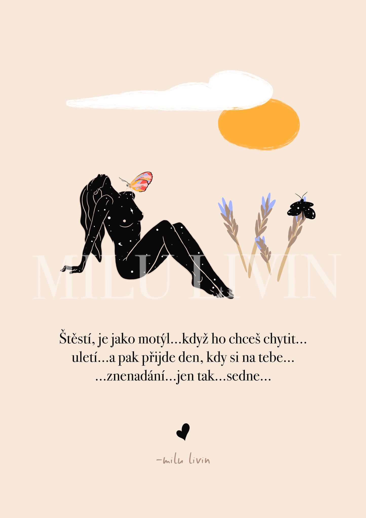 Štěstí A Motýl - Umělecký Tisk